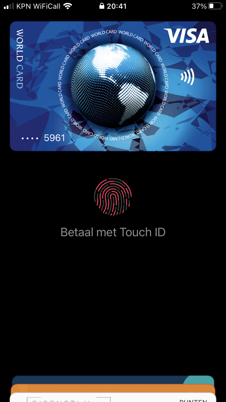 Apple Pay scherm met Visa Creditcard