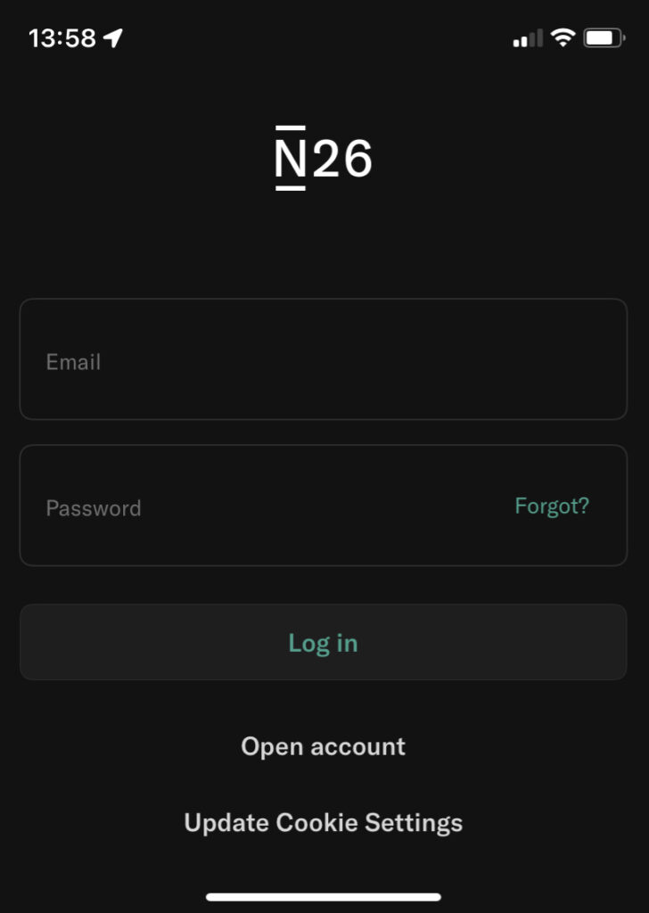 inlogscherm van n26 app